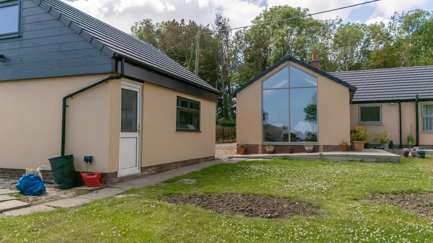 The finished rear gable extension with full-height glazing, Cresswell