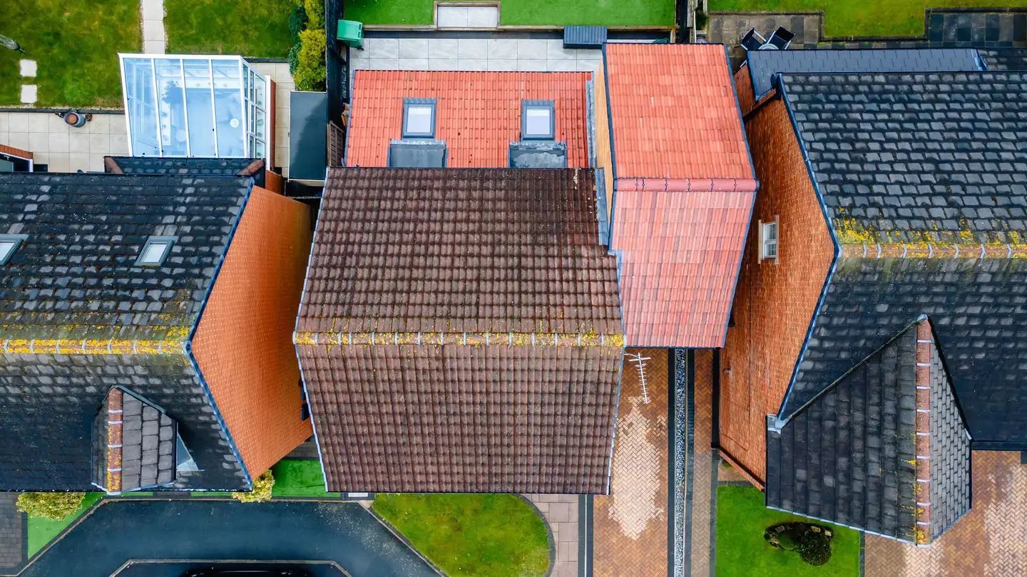 Top-down aerial view of the red-tiled rear extension, South Shields