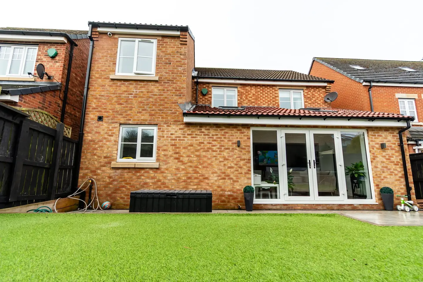 Rear of the double-storey extension with brickwork and bifold doors, South Shields