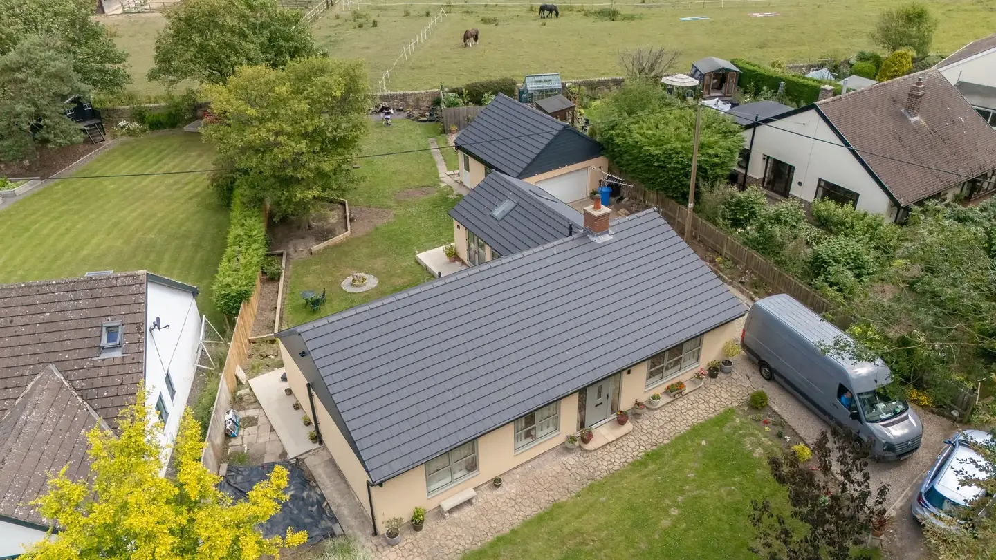 Aerial view of the bungalow with its new roof, Cresswell